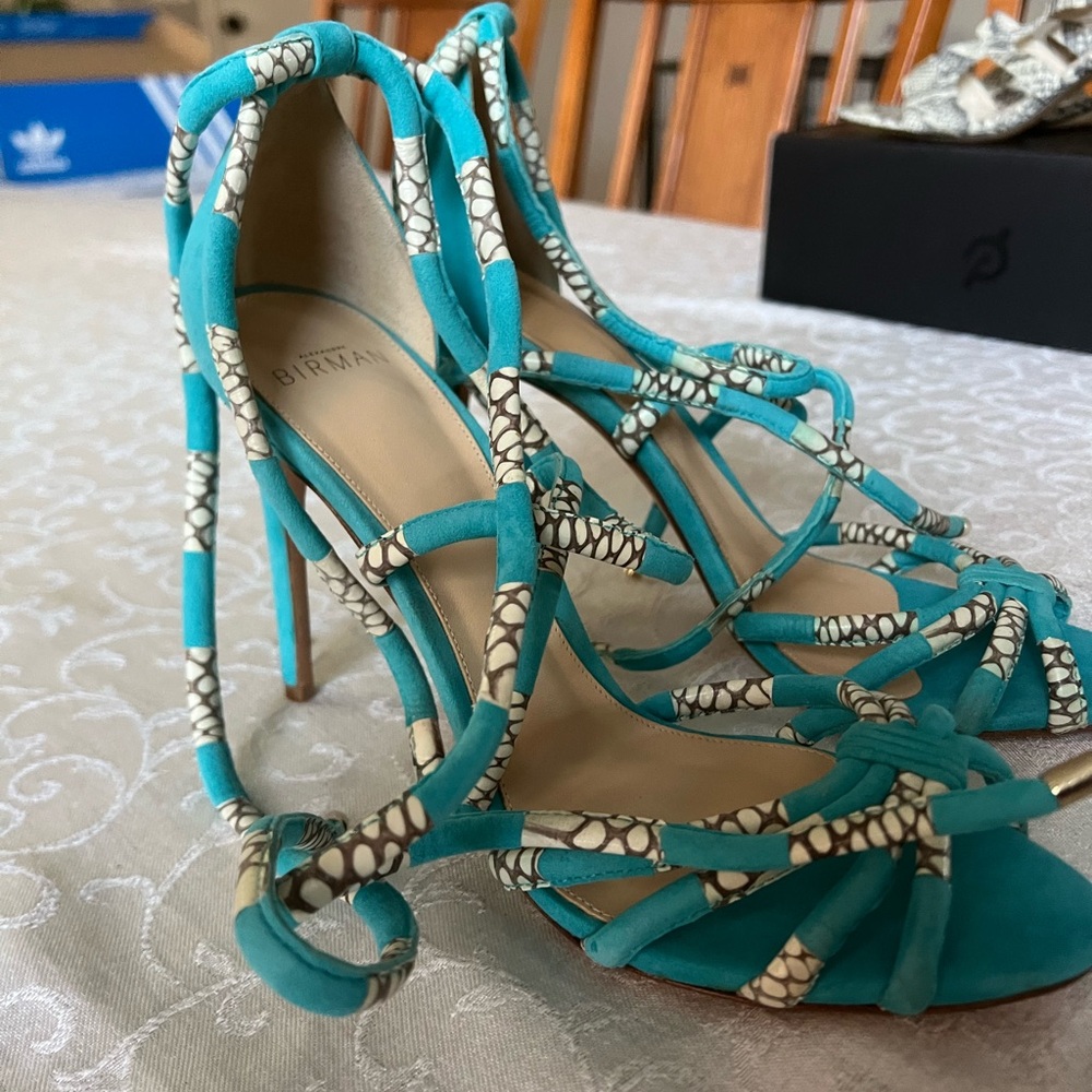 Alexandre Birman Keane Strappy Suede & Snakeskin Heels